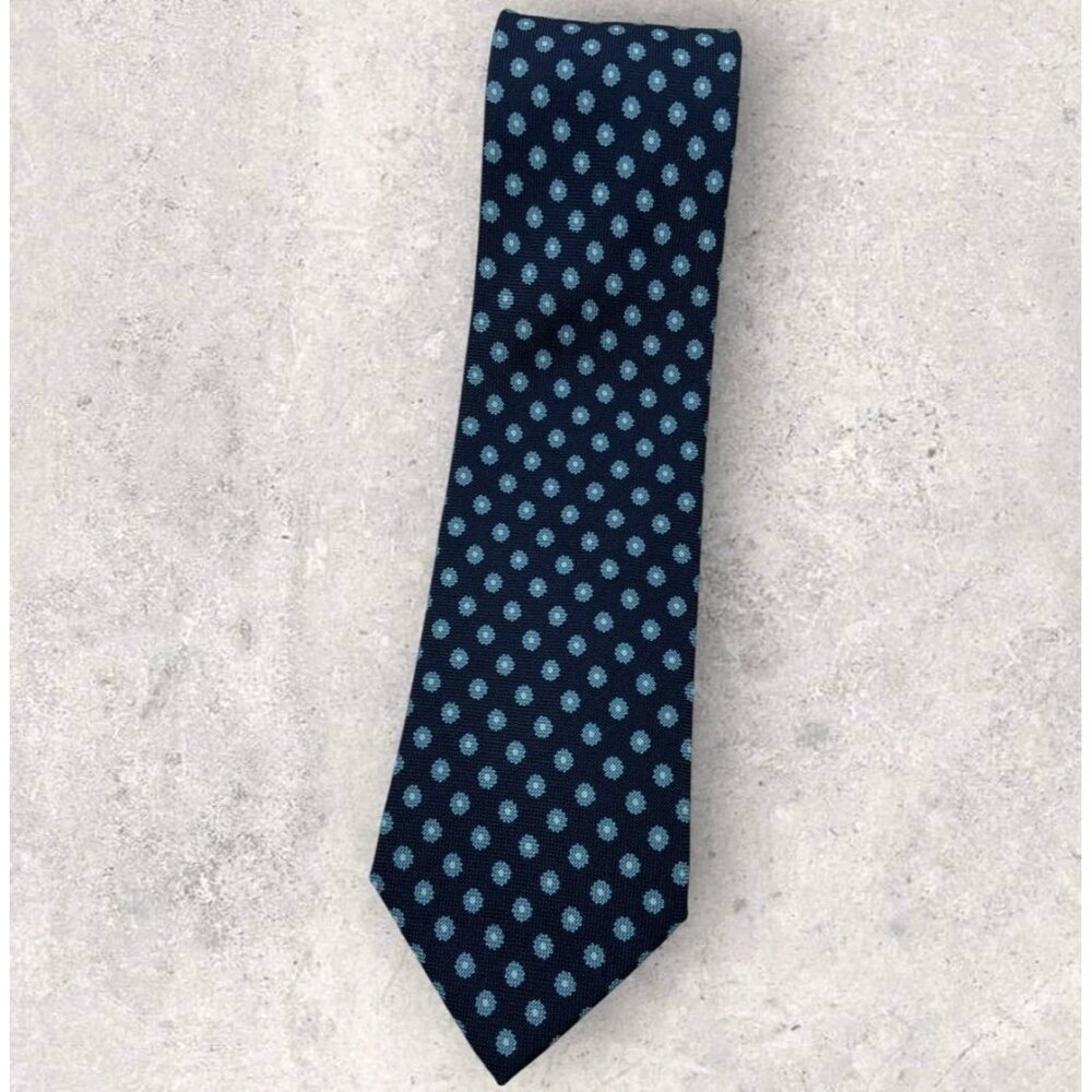 CHURCH'S Silk Tie ENGLAND Navy Blue Floral W:3.8" EUC